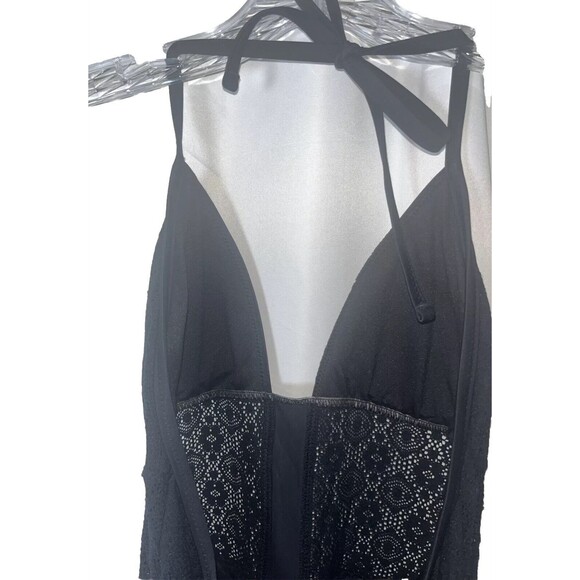 XL Mossimo One Puce Black Swimsuit Woman Halter Crochet Padded Nylon/Spandex - Picture 7 of 8